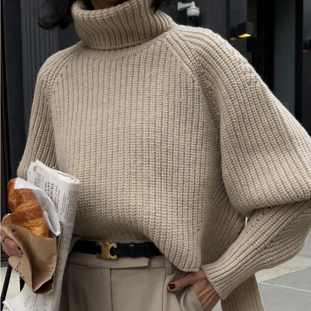NEW -Solid Oversized Ribbed Knit High Neck Sweater